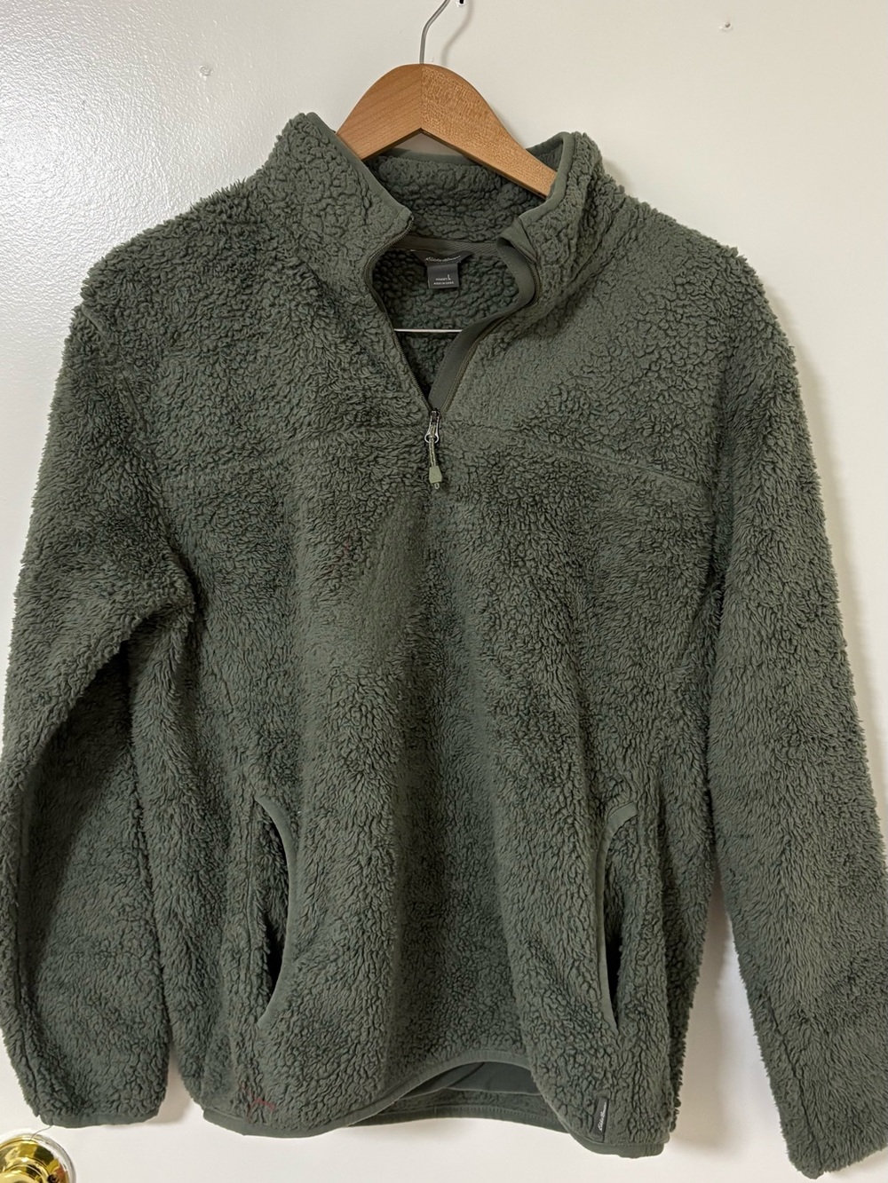 Eddie Bauer Olive Green Sherpa Half-Zip Pullover